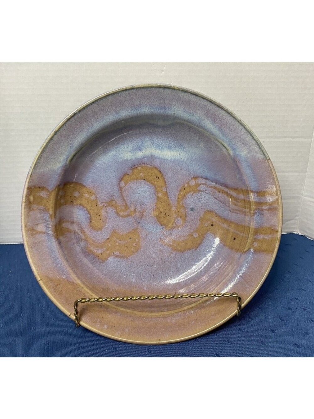 Handmade Studio Art Pottery Bowl 9" Lavender Purple Blue Abstract Glaze Signed